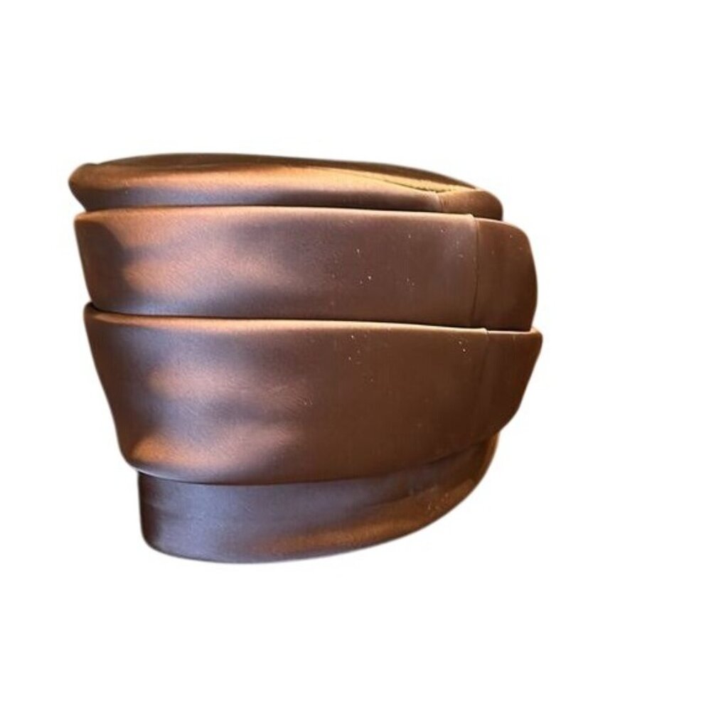Vintage Brown Satin Pillbox Hat With Ribbon - Picture 2 of 5